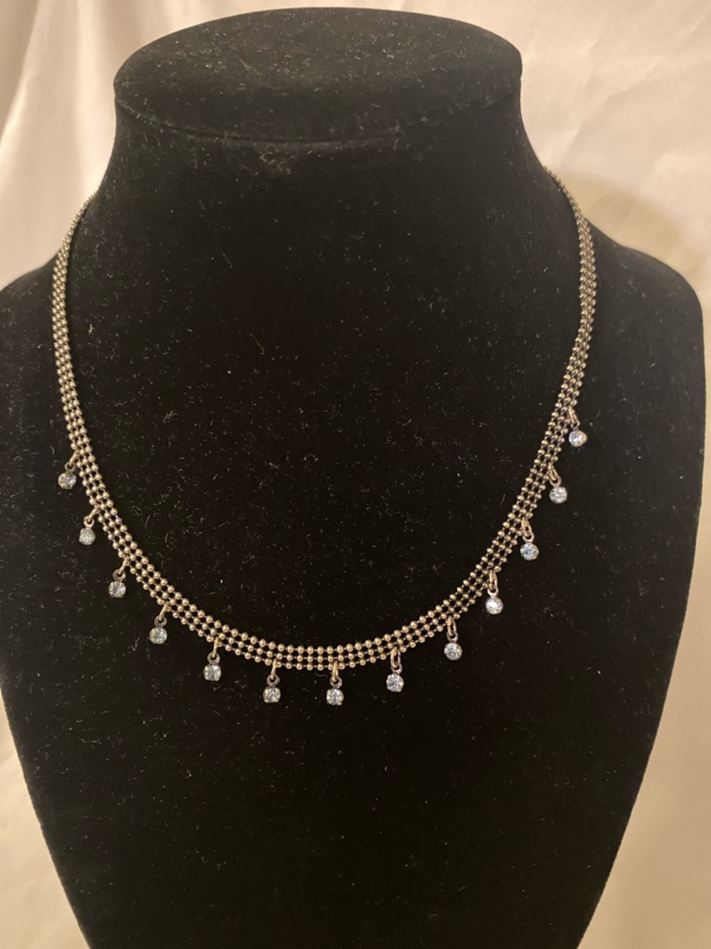 Vintage Silver Necklace with Clear Crystal Drops